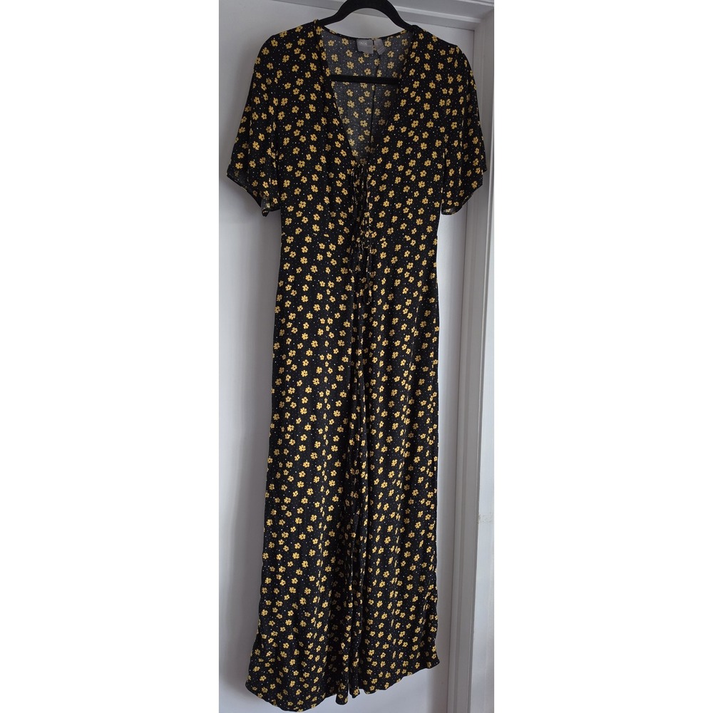 ASOS Jumpsuit Size 4 Short Sleeve Floral Black Yellow Romper Playsuit